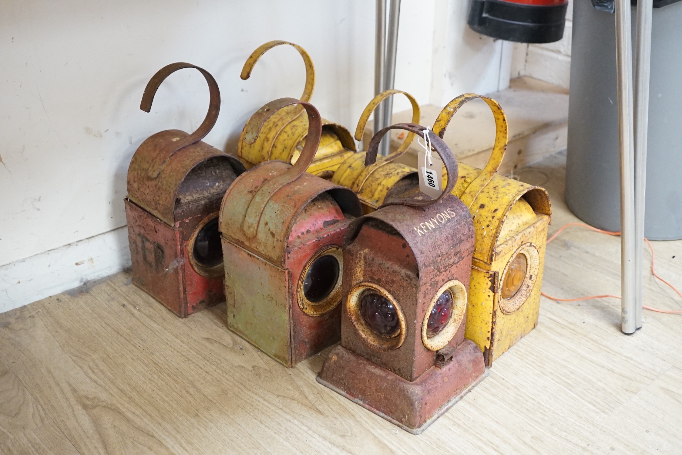 A group of six worker's construction lamps, paraffin-fired